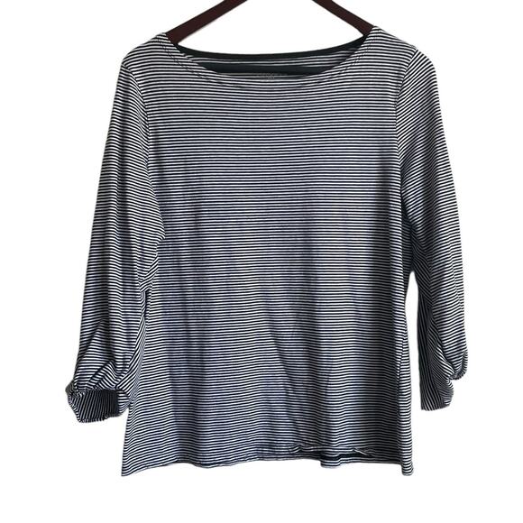 Talbots Tops - Talbots Women‎ Top L Black Striped Long Knotted Sleeve Casual Coastal Workwear